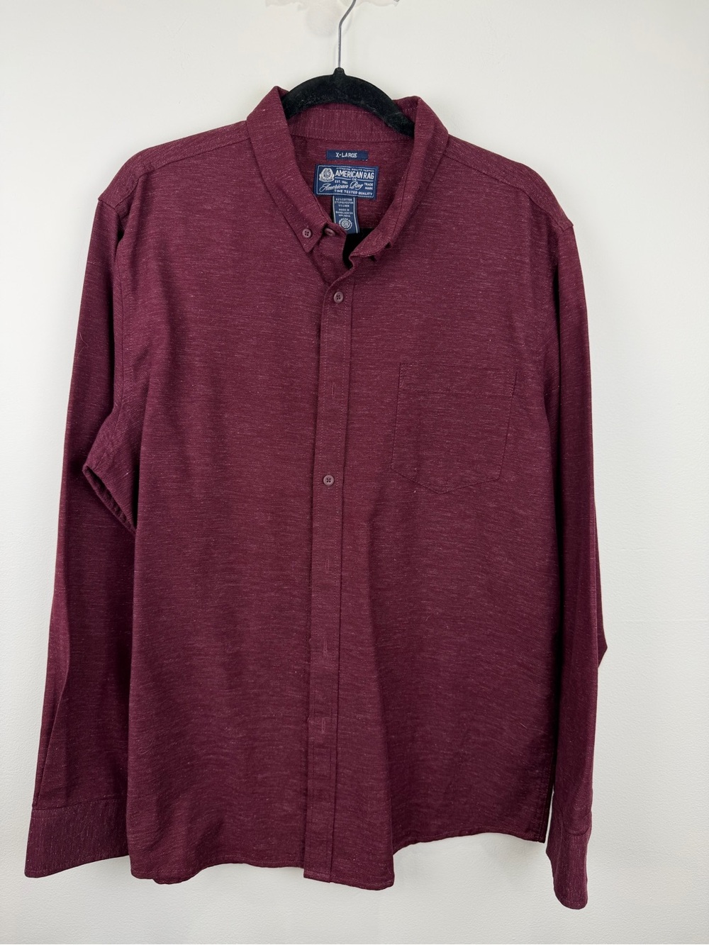 American Rag CIE Men’s XL Burgundy Linen Blend Button Down Shirt
